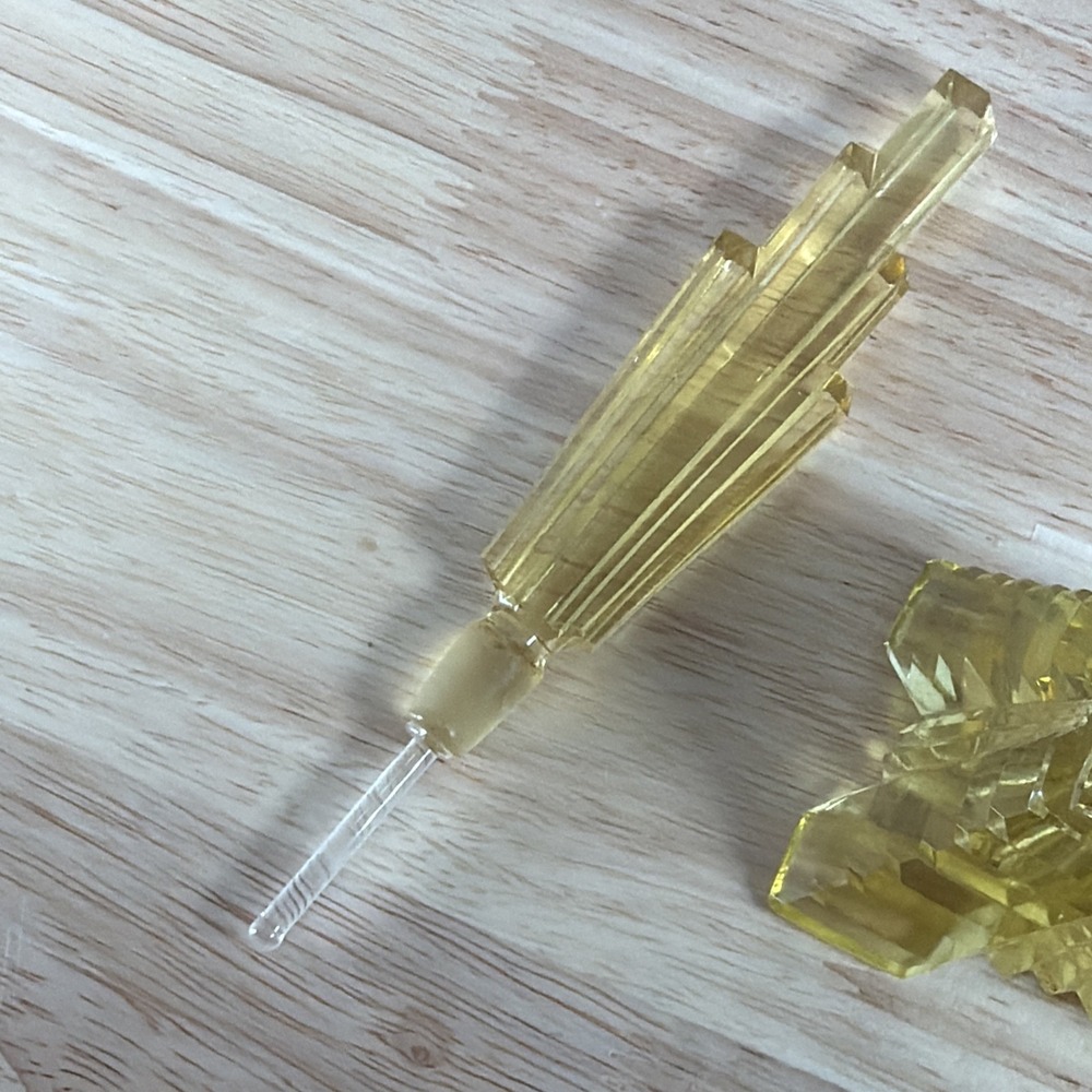 Art Deco Yellow Cut Crystal Glass Etched Perfume Bottle With Stopper Czech - Picture 12 of 15